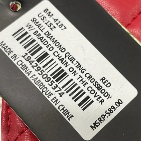 Badgley Mischka Quilted Crossbody Red, Gold braided chain - Picture 3 of 7